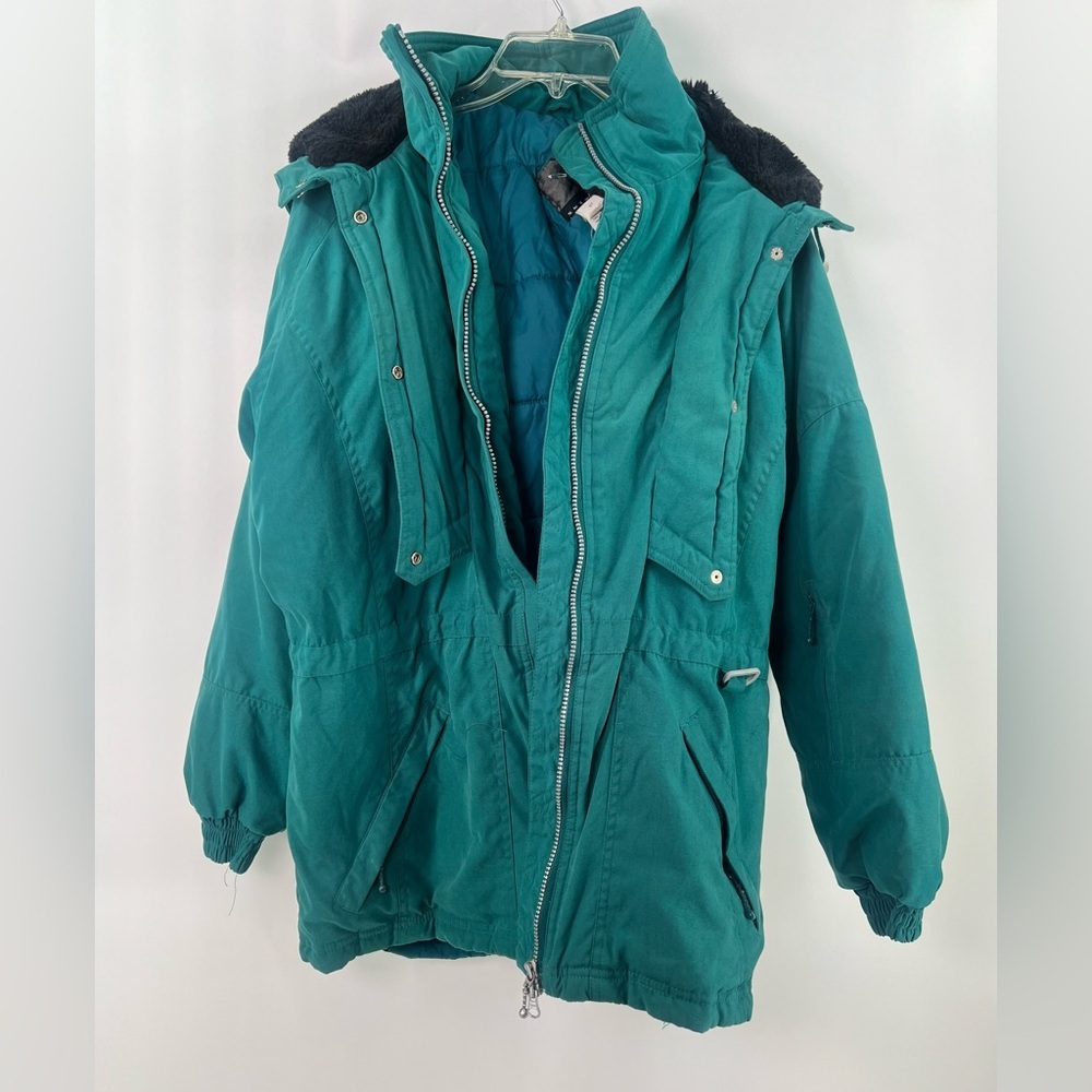 Rawik Skiwear vintage teal green snow ski jacket insulted hooded size L Large - Picture 3 of 11